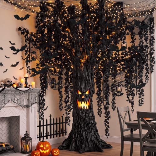 Yinder 47 Pcs Halloween Tree Decorations Set for Classroom Room Include Artificial Maple Vines Paper Bats Black Mesh with Kraft Paper Tape for Halloween Classroom Home Room Party Indoor Outdoor Decor - Image 6