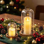 Set of 2 Versatile Rustic Metal Candle Holder with Handmade Sturdy Glass Dome and Rustic Brown Wooden Base for Pillar Candle & Plants, Industrial, Farmhouse, Shabby Chic, Display Cloche Bell Jars - Image 3