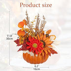 Artificial Pumpkin Fall Décor - Autumn Table Centerpieces with Red Faux Flowers, Maple Leaves, Sunflowers, Pumpkin – Halloween, Thanksgiving & Harvest Home Decoration - Image 2