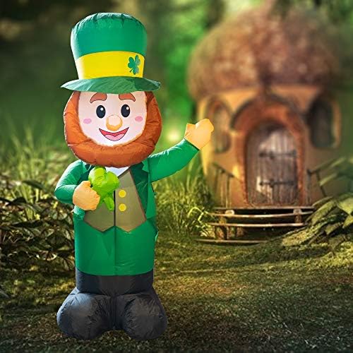 FUNPENY 4 Feet Inflatable St Patrick's Day Decoration, Blow Up Leprechaun with Green Hat and Lucky Clover in Hand for Indoor Outdoor Lawn Yard - Image 5