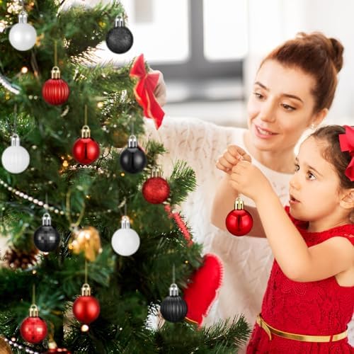 Shappy 216 Pcs Mini Christmas Ball Ornament 1.18 Inch,Black, White, Red - Image 6