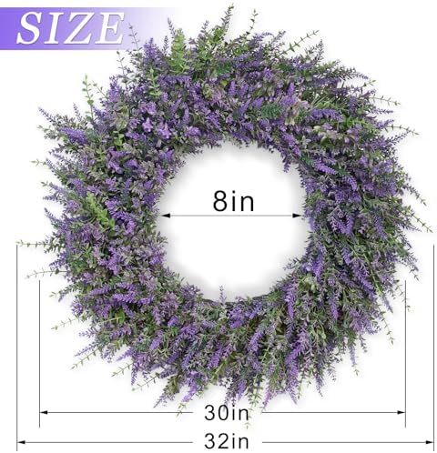 32" Large Artificial Eucalyptus and Lavender Wreath for Front Door(Purple) - Image 6