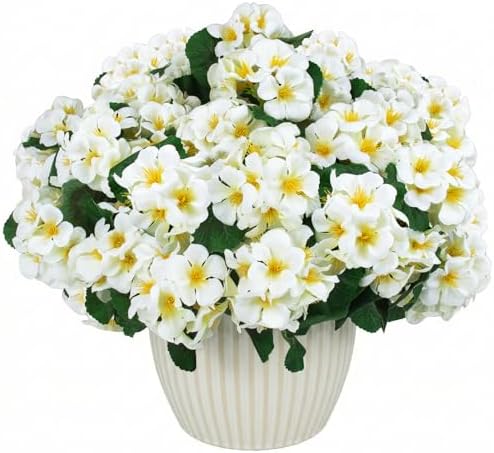Hananona 12 Pcs Artificial Geranium Flowers for Outdoors Geranium Silk Flowers Outdoor UV Resistant Garden Plants Faux Flowers for Home Kitchen Table Centerpieces Decor (12, Snow White) - Image 7