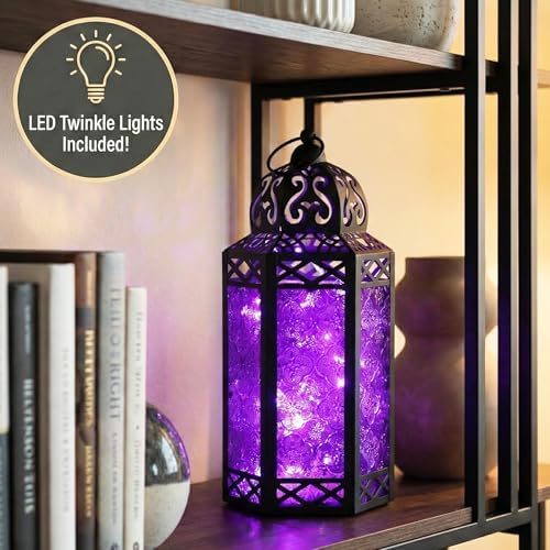 Vela Lanterns Decorative Indoor Lantern with LED Fairy Lights, Purple, L - Image 2