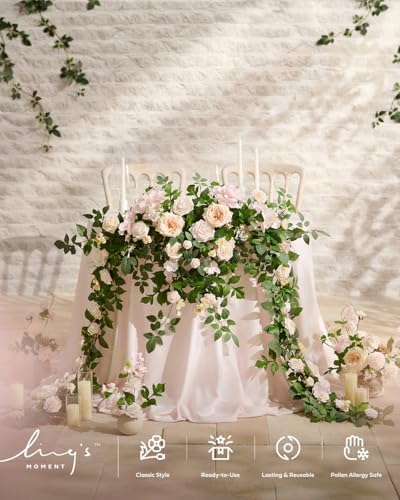 Ling's moment Pink Artificial Flower Garland Wedding Arch 9 FT - Image 2
