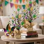 nuvagiki Mardi Gras Table Tree Decorations, 2 Pack 17'' Artificial Berry Blossom Tree Table Centerpiece for Mardi Gras Holiday Decorations, Mardi Gras Home Decor, Mardi Gras Gifts - Image 5