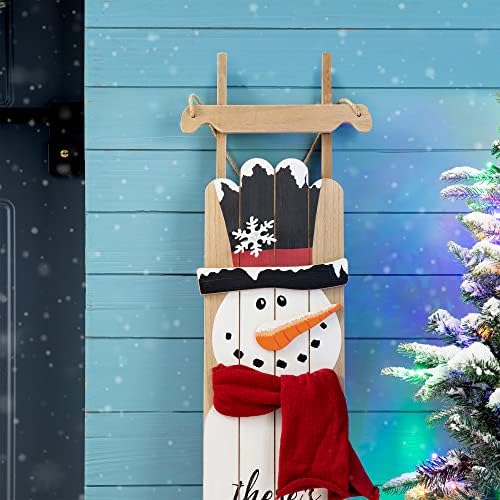 Glitzhome 42 Inch Wooden Snowman Welcome Wall Sign for Front Door Porch Farmhouse Christmas Snowman Wall Hanging Sign Primitive Porch Sign for Christmas Festivals - Image 5