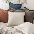 MIULEE Linen Fringe Decorative Fall Euro Throw Pillow Covers Coffee 26x26 - Image 6