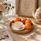 Round Rattan Serving Trays, Set of 3, White Leaf - Image 4