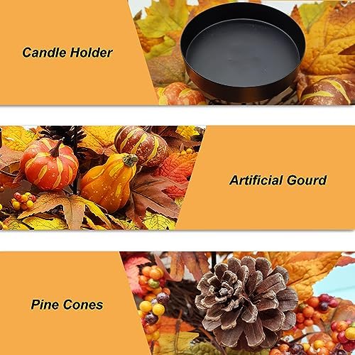 Fall Centerpiece Table Decorations, 27.5'' L Assorted Artificial Pumpkins, Berries, Maple Leaves and Pine Cones, Harvest Table Candle Holder for Dinning Table, Fireplace Mantel (Candle Not Included) - Image 4
