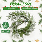 YoleShy 2 PCS 6FT Real Touch Norfolk Pine Garland Flocked Christmas Garland with Lights Pinecone and White Snow Battery Operated Prelit Garland Christmas Decorations for Mantle Fireplace Xmas Decor - Image 2