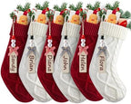 Personalized Christmas Stockings - 18 Inches Hanging Stockings with DIY Snowman Name Tags, 6 Pack Large Size Knitted Stockings for Mantels, Christmas Tree Family Holiday Decor by Minetom