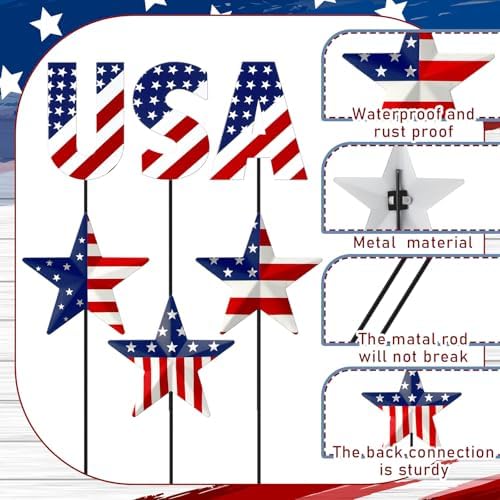 Pickmesh 6 Pcs 12" H 4th July Patriotic Outdoor Decor Metal Star Yard Sign - Image 5