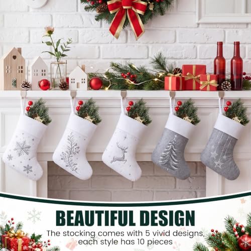 HooLing 50 Pcs 7 Inch Mini Christmas Stockings Bulk, Silver-Gray, Basic - Image 3