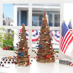 Glitzhome Set of 2 Patriotic Table Tree 4 of July Tabletop Centerpiece Artificial Rattan Stars& Berry Cone Table Tree Decoration for Memorial Day Home Office Table Shelf - Image 6