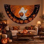 Halloween Half fan Banner Decorative Flag, Ghost Pumpkin Halloween Porch Sign, 100D Polyester Fabric, Fade Resistant, Stain Resistant, Foldable Seasonal Hanging Decor for Front Door, Wall, Window, Indoor Outdoor Party Decoration (4X8FT 1-Pack) - Image 6