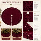 Christmas Tree Skirt, Wine Red Velvet with Ruffled Pearl 60 Inch - Image 5