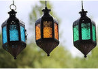 Vela Lanterns Hanging Moroccan Lamp - Exotic Decorative Patio & Porch Decor, Indoor Outdoor Tea Light Candle Lantern Holder with Chain (11" Medium, Blue/Green/Amber Glass, 3-Pack) - Image 3