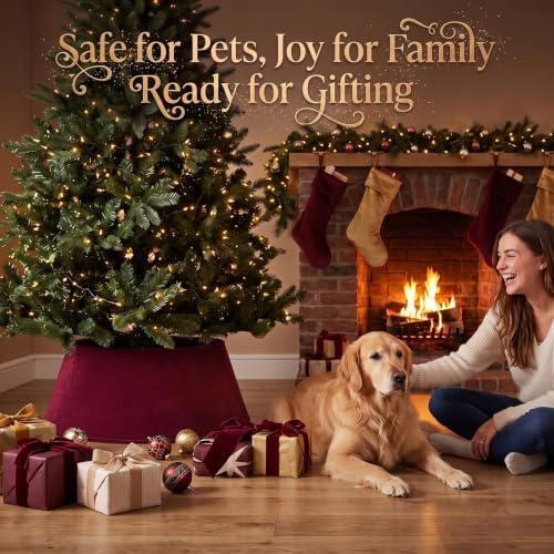 Skylety Burgundy Red Velvet Christmas Tree Collar 24‘’ Tree Base Cover - Image 5