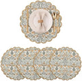 Ridhi Floral Block Print Round Placemats 15" in, Set of 4, Goldenrod Yellow by Ridhi