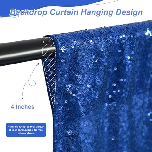 Royal Blue Sequin Backdrop Curtains,2 Panels 4FTx8FT Shimmer Party Backdrop - Image 2