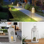 Lantern Decorative Indoor & Outdoor, 16.25'' Large Hanging Candle Lanterns, Metal Decorative Candle Lanterns, Waterproof Hanging Lantern for Porch Patio Wedding Home (White) - Image 3