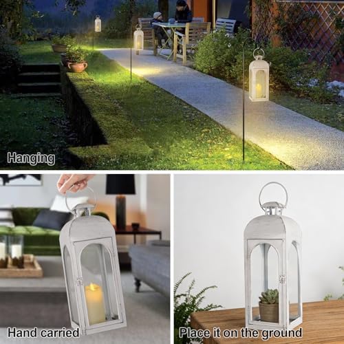 Lantern Decorative Indoor & Outdoor, 16.25'' Large Hanging Candle Lanterns, Metal Decorative Candle Lanterns, Waterproof Hanging Lantern for Porch Patio Wedding Home (White) - Image 3