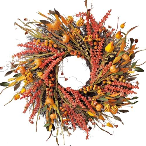 WANNA-CUL 24In Fall Harvest Wreath for Front Door Autumn Thanksgiving Decor by WANNA-CUL