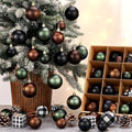 Lunmon 64 Pcs Neutral Christmas Ball Ornaments Bulk Matt Glitter Check Brown Green Black Xmas Bulbs Ornaments 1.6/1.97/2.4 Inch Modern Christmas Decorations for Tree Holiday Indoor Wreath Home Decor by Lunmon