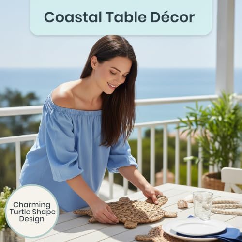 Woven Turtle Placemats Set of 4 (12.6"x17") – Water Hyacinth Placemats Indoor – Farmhouse Placemat for Dining Table – Boho Place mats – Wicker Rattan Place mats - Image 3