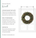 Balsam Hill Mountain Meadow Christmas Wreath - Premium True Needle Front Door Wreath with Natural Elements & Battery-Operated LED Clear Lights Available in 26" and 32" Sizes, 32" - Image 4