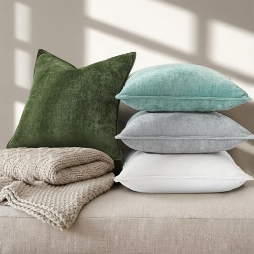 decorUhome Chenille Moss Green Velvet Throw Pillow Covers 26x26 Set of 2 - Image 4