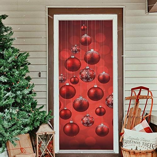 Qilmy Door Cover Decoration, Party Accessory Porch Decor for Festive Ornament Indoor Outdoor Covering 35 x 79 Inch, Red Christmas Balls - Image 6
