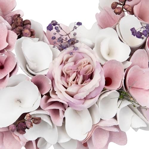Northlight Wooden Floral Artificial Spring Wreath Berries 13.5" Pink White - Image 6