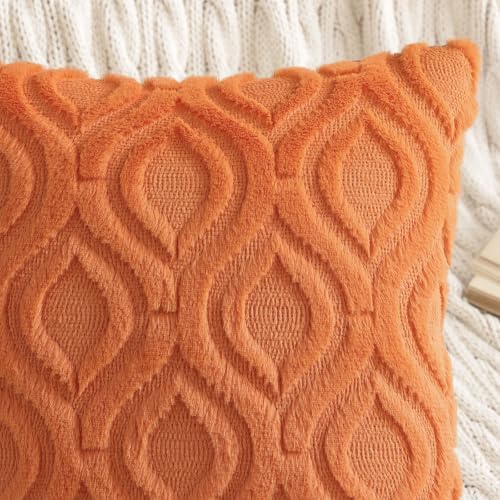 decorUhome Faux Fur Plush Soft Orange Throw Pillow Covers 26x26 Set of 2 - Image 4