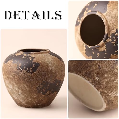 Rustic Ceramic Vase, 6.9 Inch Wabi Sabi Decorative Pottery Flower Vase, Vintage Neutral Vase for Centerpieces, Living Room, Shelf, Entryway, Wedding, Table Decoration - Image 3