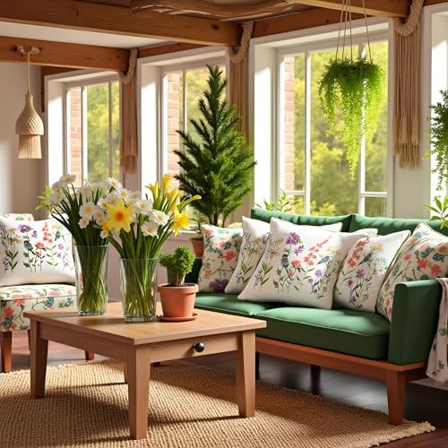 Embroidered Throw Pillow Covers 20x20 Pack of 2 Birds and Flowers - Image 5