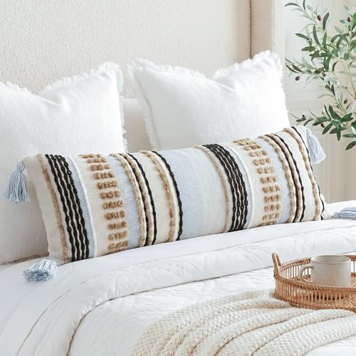 NUYECY Chenille and Cotton Long Pillow for Bed,Striped Textured Boho Long Lumbar Throw Pillow Cover 16x36,Neutral Accent Decorative Extra Long Body Pillow Case for Couch Sofa Bedroom,Khaki - Image 5