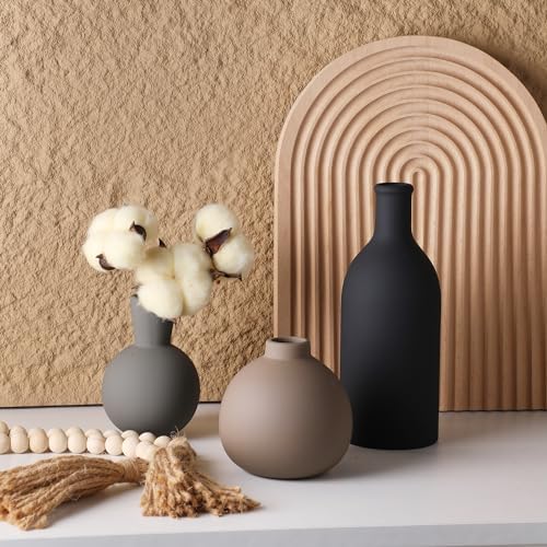 Ceramic Vase Set of 3, Vases Home Decor Rustic Farmhouse Decor Pottery Vases for Bouquet Pampas Grass Dried Fresh Flowers, Living Room, Kitchen, Bedroom, Bathroom, Entryway Mantel, Decor -Multicolor - Image 6