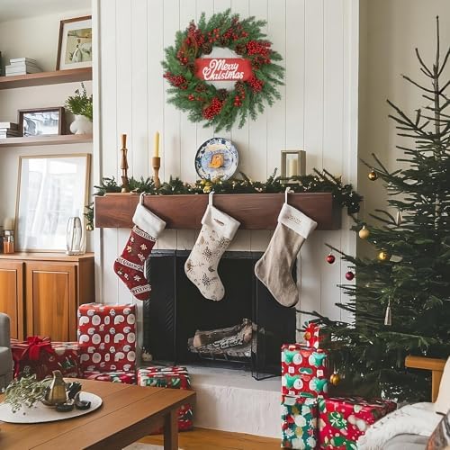 Christmas Wreaths for Front Door,Winter Wreaths for Indoor and Outdoor Decorations,Christmas Door Wreath with Pine Cones and Leaves,Berries,Wood Sign for Decor - Image 6