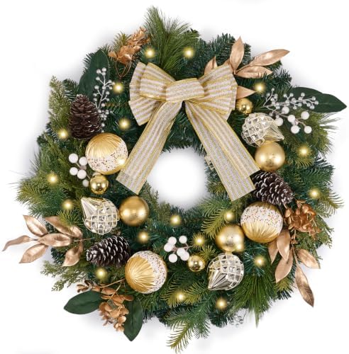 DecorbyHannah 24" Prelit Christmas Wreath for Front Door with Light (Gold) by DecorbyHannah