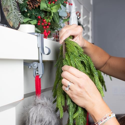 [Fireplace Stocking and Garland Hanger] - Patented Mantle Holder Has Two Hooks - Hold Christmas Stocking and Hang Garland - Durable Wrought Iron - Padded Contact Points (3 Pack - Silver) - Image 5