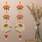 Divyakosh Mandir Door Decorations Items, Temple Decoration Items, Orange Lotus with Cow Calf Hanging/Latkan for Ganpati & Diwali Home Decor, Door Entrance Decor| 2 Pieces | 18 Inch | - Image 2