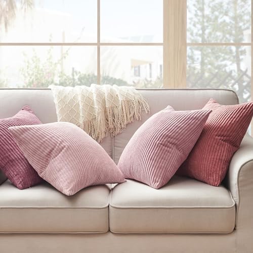 Topfinel Decorative Throw Pillow Covers Cushion Cases, Set of 4 Soft Velvet Modern Double-Sided Designs, Mix and Match for Home Decor, Pillow Inserts Not Included (24x24 inch, Pink) - Image 3