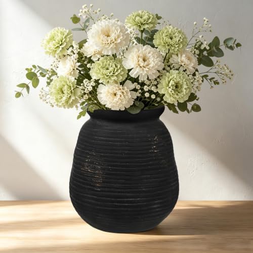 Ceramic Flower Vase Home Decor 7 Inch Rustic Farmhouse Pottery Flower Vase by DILATATA