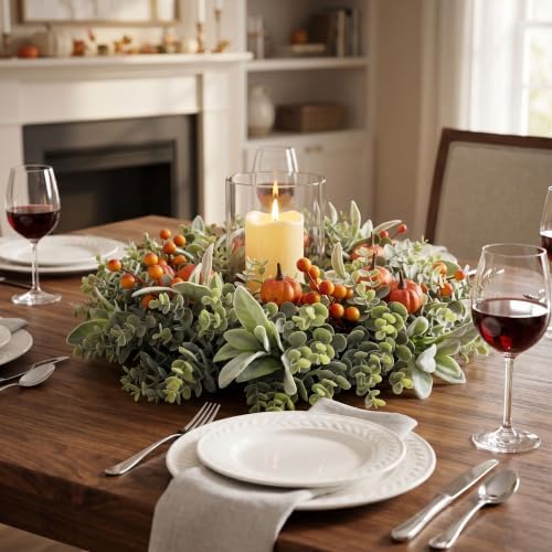 20-22" Fall Eucalyptus Wreath with Pumpkin, Front Door Farmhouse Home Decor - Image 4