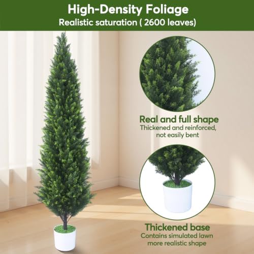 2 Pack 6Ft Artificial Cedar Topiary Tree w/ 2 Stake & Pot for Porch - Image 2