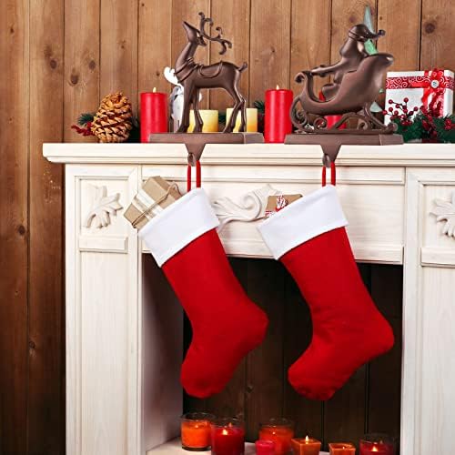 MCEAST Set of 4 Christmas Stocking Holders Santa and Reindeer Mantle Stocking Hangers Metal Christmas Hanging Hooks Safety Hanger Grips for Fireplace Decoration, Black - Image 6