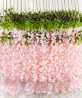 48pcs Artificial Wisteria Flowers 3.6 Feet/Piece Pink Dense Artificial Fake Wisteria Vine Ratta Hanging Garland Silk Flowers String Home Party Wedding Decor（Pink-Dense） by HanYun