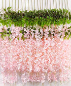 48pcs Artificial Wisteria Flowers 3.6 Feet/Piece Pink Dense Artificial Fake Wisteria Vine Ratta Hanging Garland Silk Flowers String Home Party Wedding Decor（Pink-Dense） by HanYun